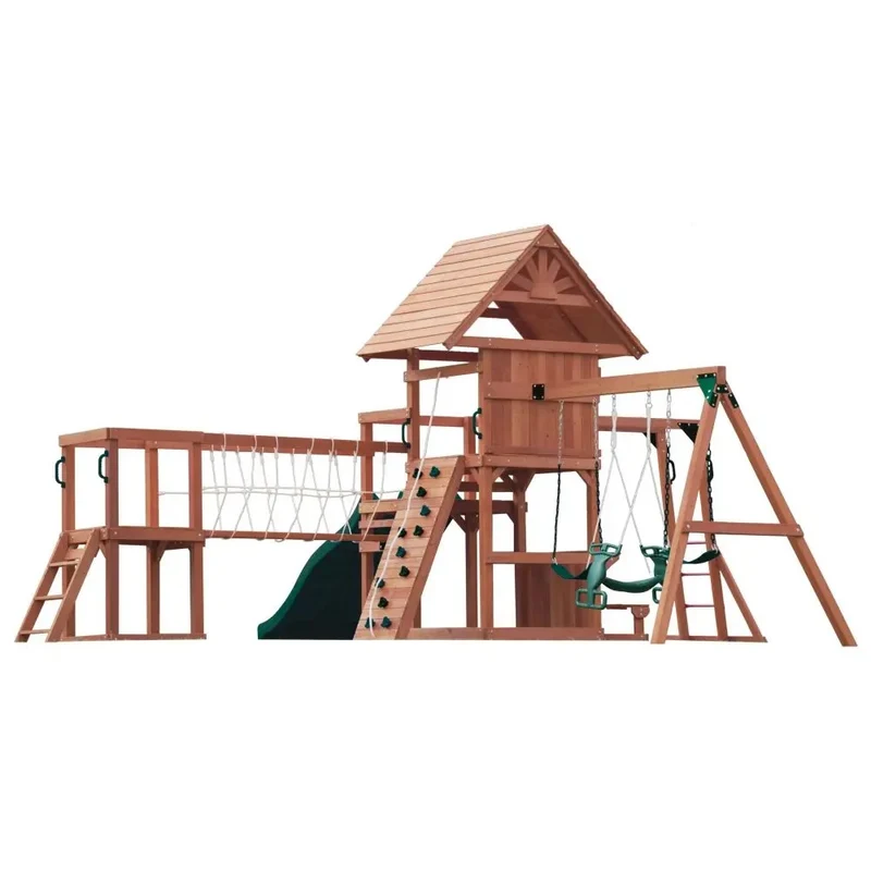 Mount Peak - Double Decker Everest Swing Set & Playhouse With Wooden Roof