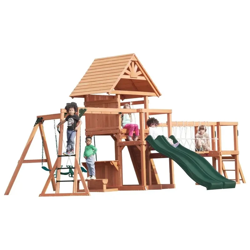Mount Peak - Double Decker Everest Swing Set & Playhouse With Wooden Roof
