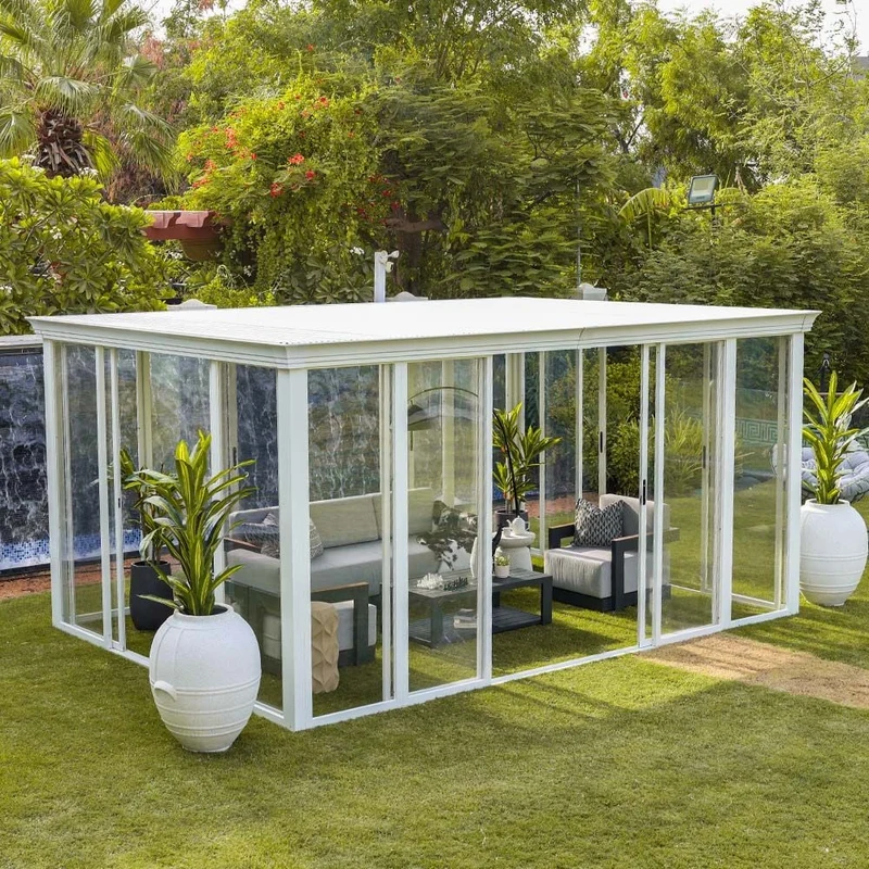 Eden House Gazebo with Curtains and Light - White