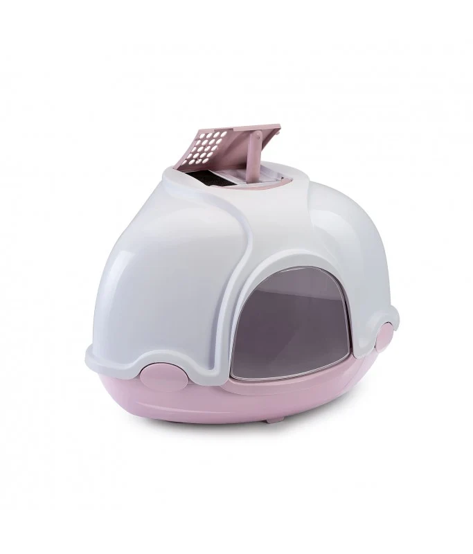 IMAC Ginger Pink Corner Closed Cat Corner Litter Box with Folding Door with Charcoal Filter