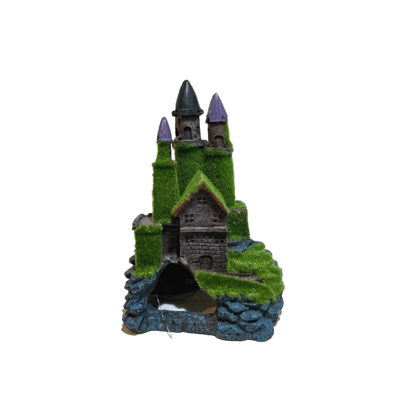 Fish Tank Aquarium Decorations Green Grassed Castle