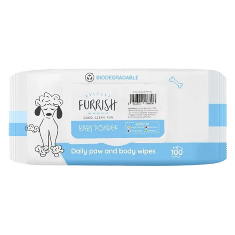 Furrish Daily Bath Wipes Baby Powder 100pk