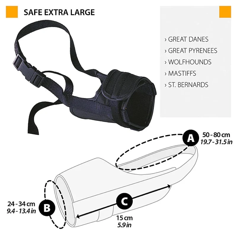Ferplast Adjustable Padded Dog Muzzle Safe - Extra Large/Black