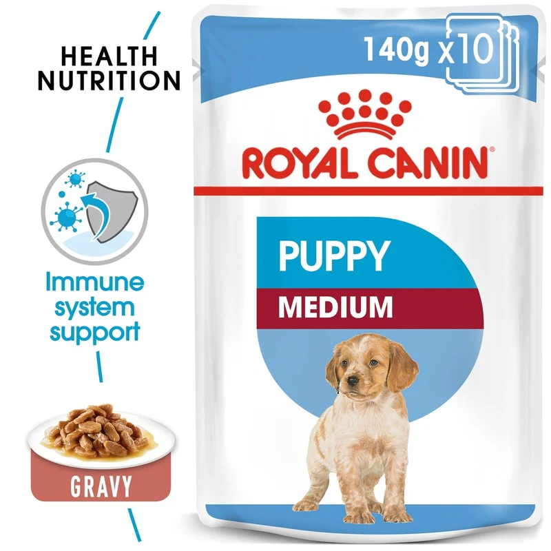 Royal Canin SHN Size Health Nutrition Medium Puppy Wet Food Pouches Box of Dog Food 10x140gm