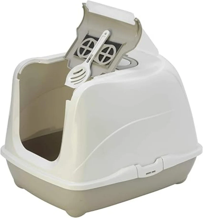 Moderna Flip Cat Litter Tray Box for Cats and Kittens 50cm, Warm Grey 1 Count