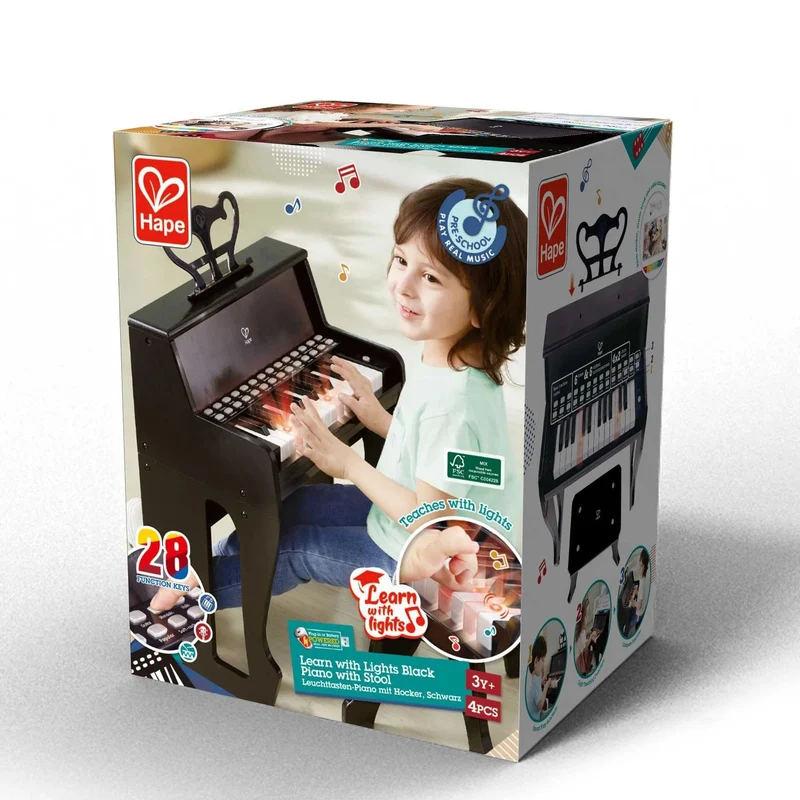 Hape Learn with Lights Black Piano with Stool