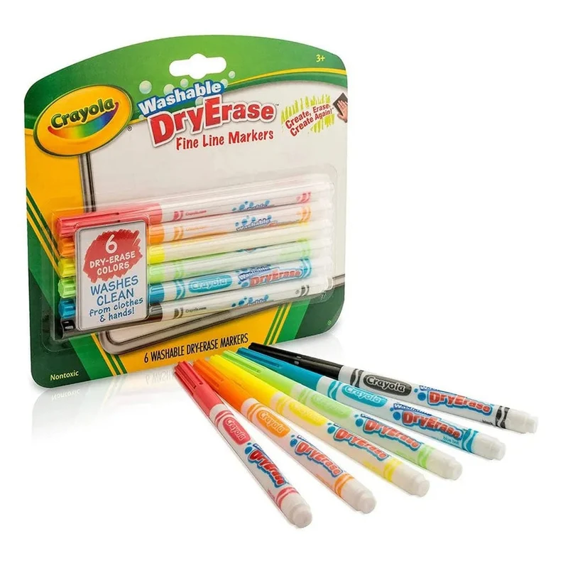 Crayola - 6 Ct Dry Erase Fine Line Washable Markers