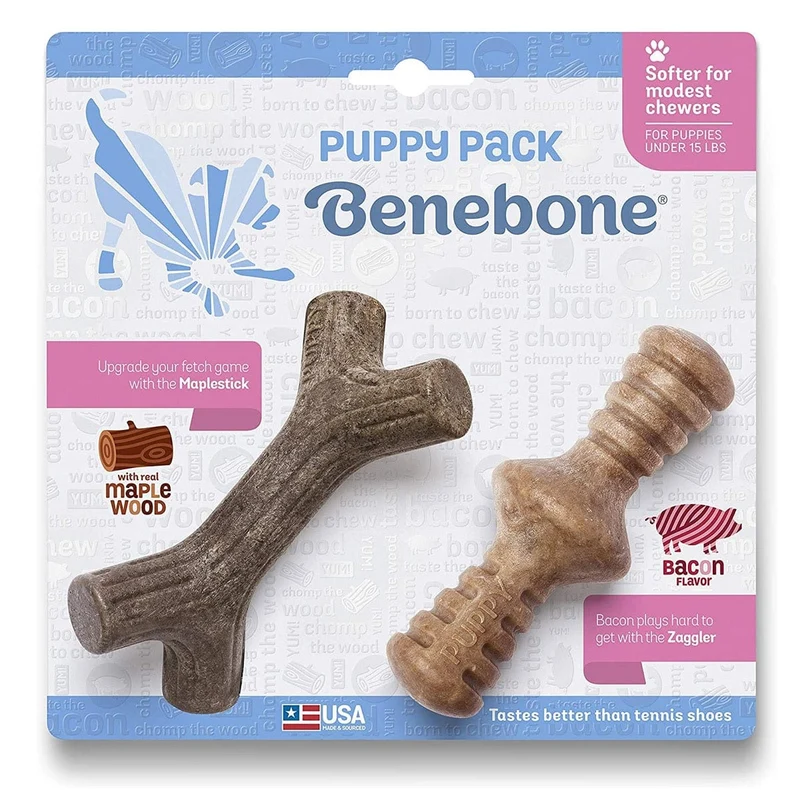 Benebone Puppy 2-Pack Maplestick/Zaggler Bacon - Tiny
