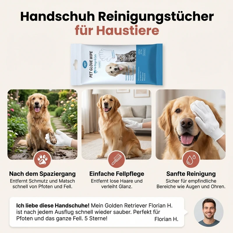 Handschuh Reinigungstücher für Haustiere