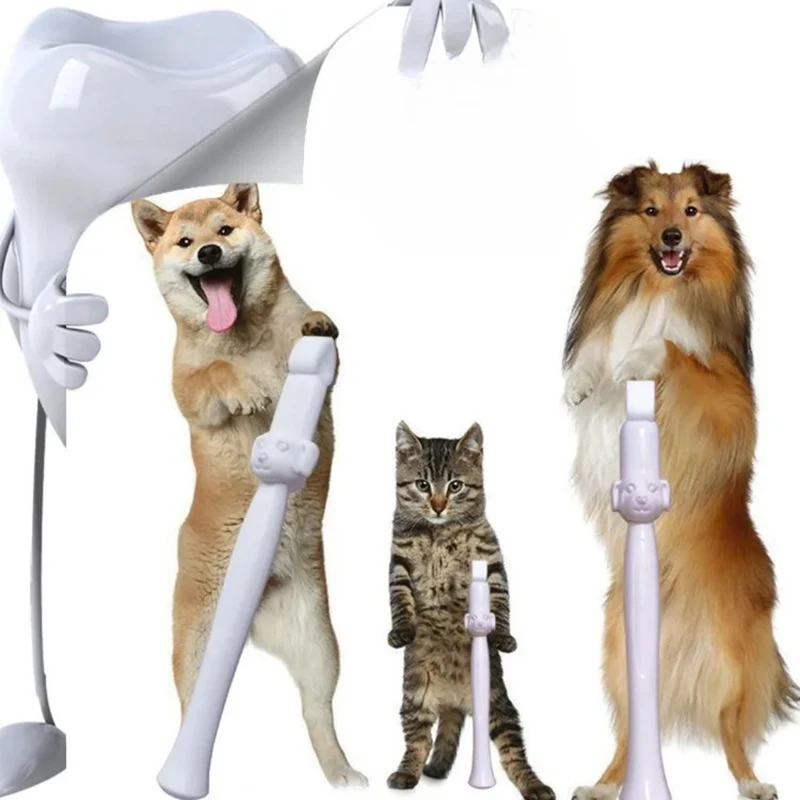 Tierzahnbürste für Hunde und Katzen mit 360° Reinigungskopf und Antibakteriellen Borsten