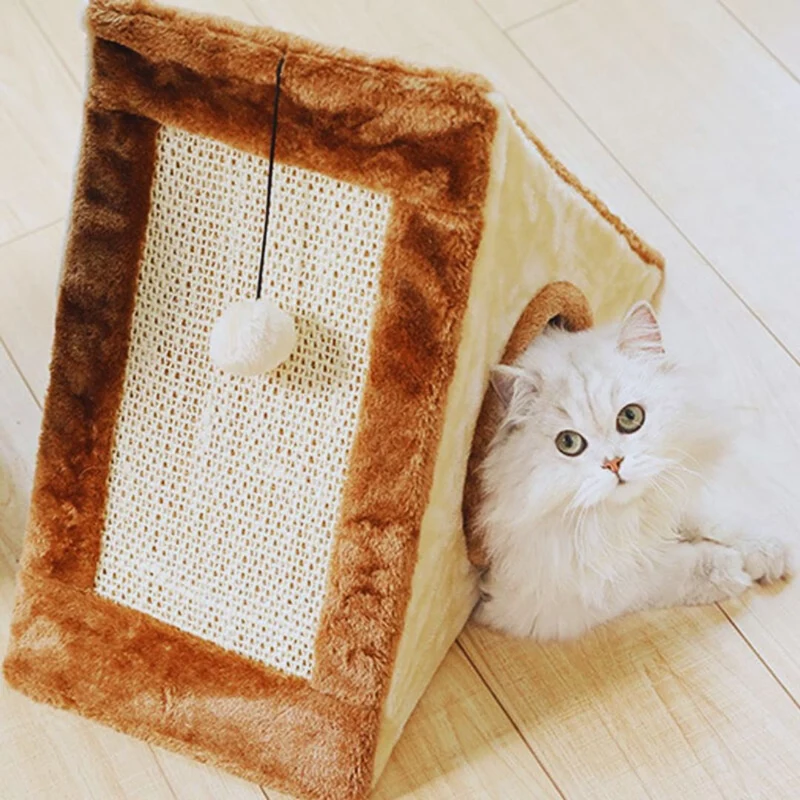 Katzenhaus in Zeltform mit Kratzfläche und Spielball für Drinnen