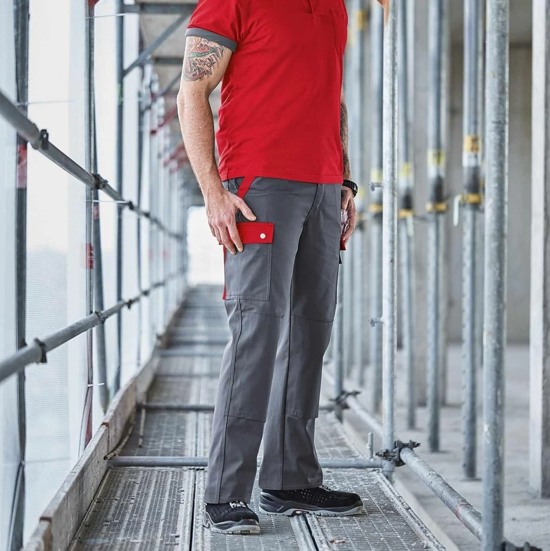 BP® Komfort-Cargohose m. Knietasche 1815 dunkelgrau / rot regular fit Berufshose