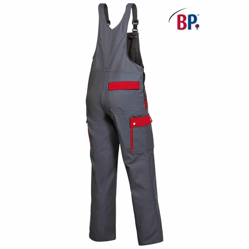 BP® Komfort-Cargo-Latzhose m. Knietasche 1844 dunkelgrau / rot regular fit Berufshose