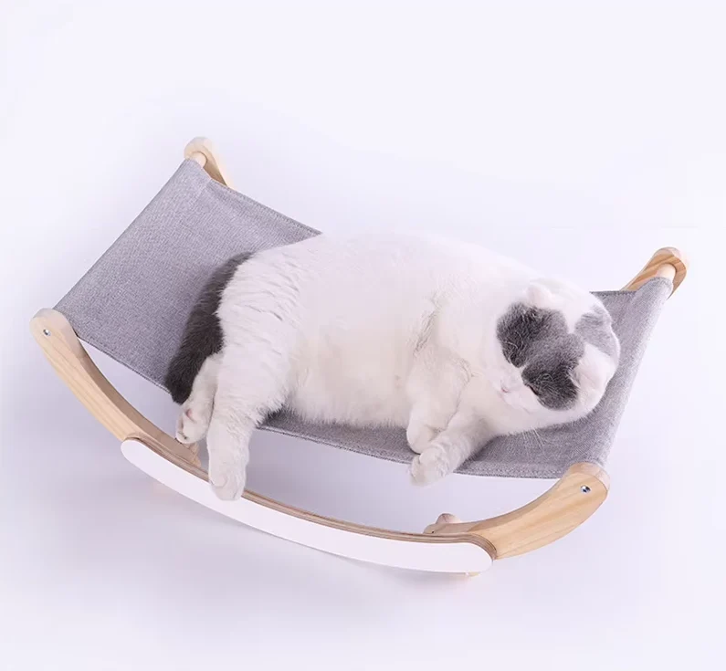 Hängendes Katzenbett Aus Holz – Bequeme Katzenhängematte Modernes Design Grau