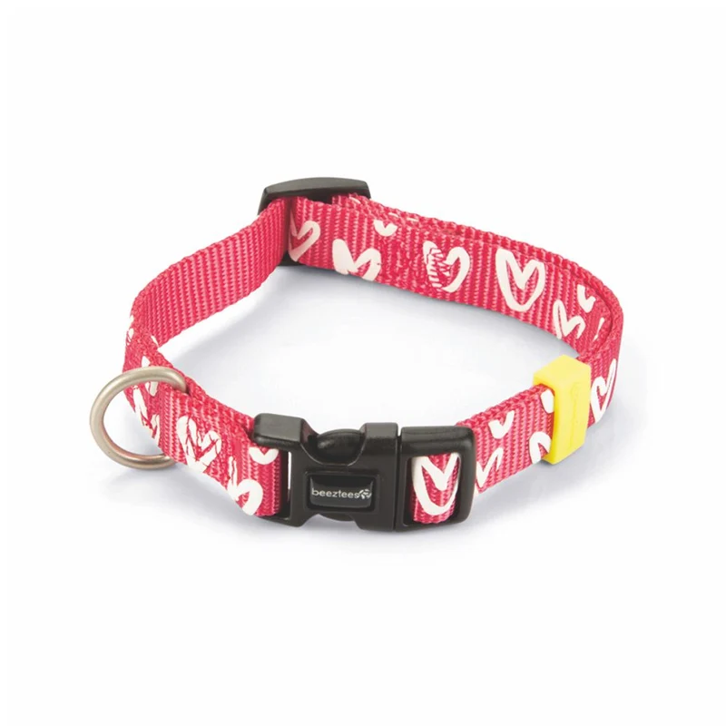 Beeztees Halsband HEART - XS/S/M/L - pink Herz Nylon Hundehalsband Nylonhalsband