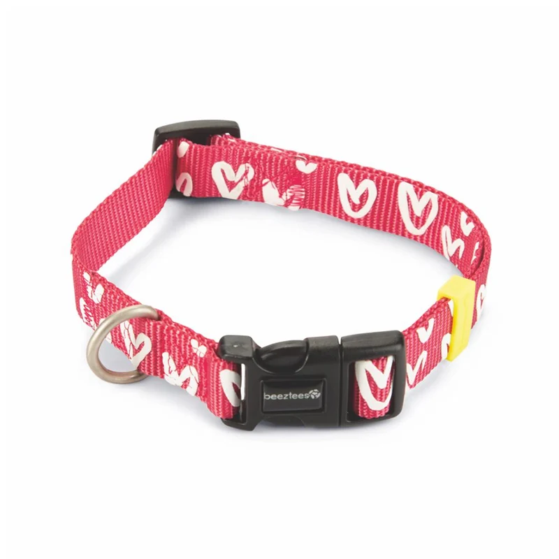 Beeztees Halsband HEART - XS/S/M/L - pink Herz Nylon Hundehalsband Nylonhalsband
