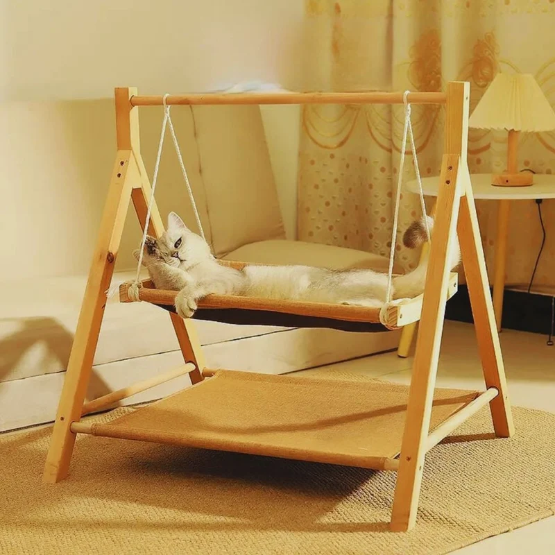 Hängendes Katzenbett – Verstellbares Katzen-Hängemattenschlafplatz Aus Holz Verschiedene Farben