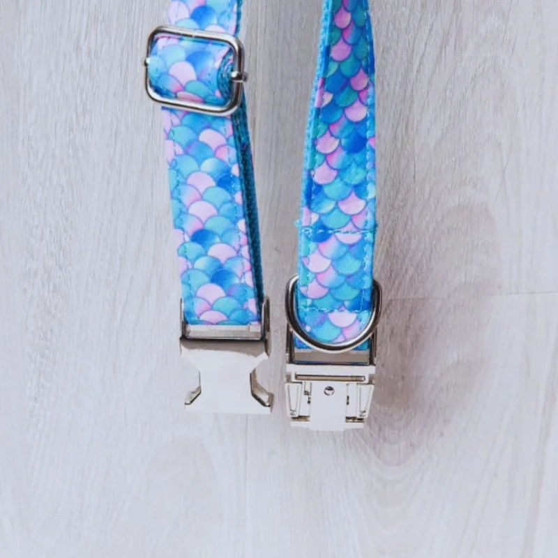 Verstellbares Hundehalsband mit Meerjungfrauen-Muster und Metallverschluss