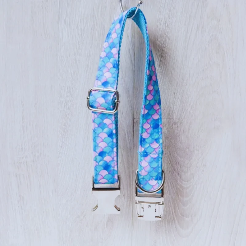 Verstellbares Hundehalsband mit Meerjungfrauen-Muster und Metallverschluss