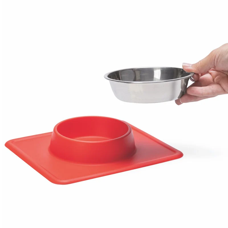 Edelstahl Futternapf DEX mit Silikon Napfunterlage - Wassernapf Fressnapf Hunde
