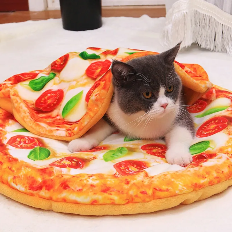 Pizza-Kuschelkissen für Katzen und Kleine Hunde – Weiche Schlafunterlage mit Realistischem Pizzamotiv