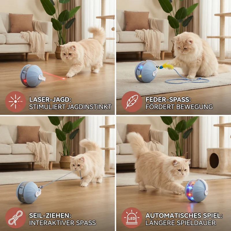 3in1 Interaktiver Katzen Laser Spielball mit Federschwanz