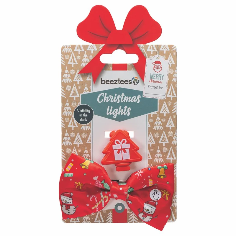 Beeztees XMAS LED Leuchtanhänger & Schleife für Halsband - Silikon Blinklicht