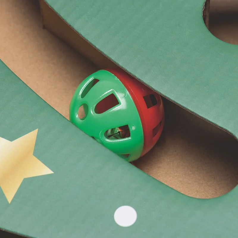 Beeztees XMAS Katzenspiel mit Ball & Glöckchen - Kratzspiel Kratzbrett Pappe