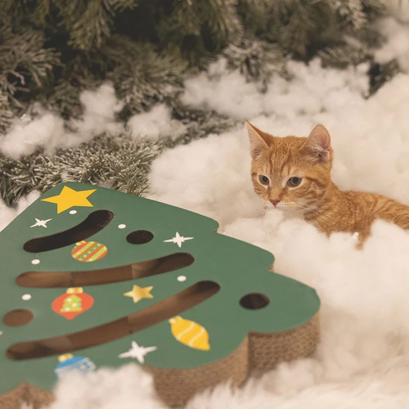 Beeztees XMAS Katzenspiel mit Ball & Glöckchen - Kratzspiel Kratzbrett Pappe