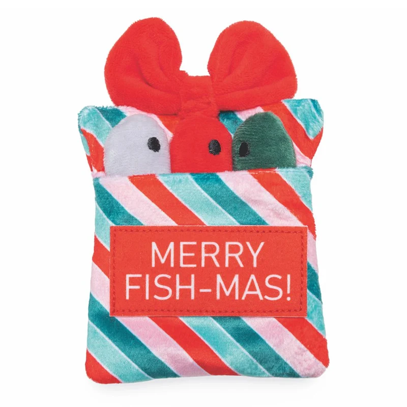 Beeztees XMAS Katzenspielzeug Geschenktüte mit Fischen Catnip Katzenminze Plüsch