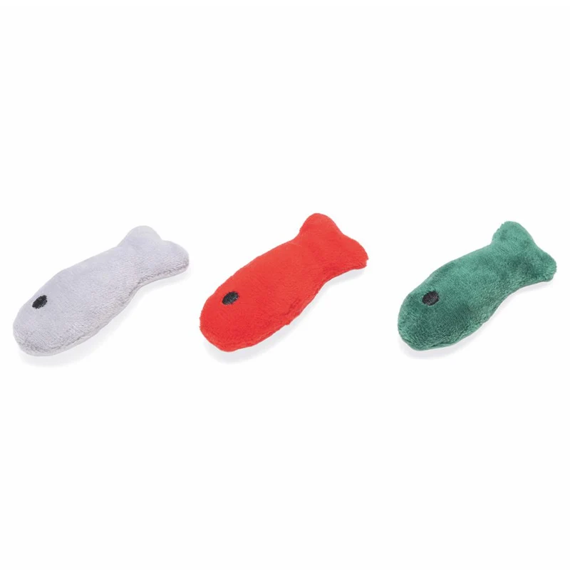 Beeztees XMAS Katzenspielzeug Geschenktüte mit Fischen Catnip Katzenminze Plüsch
