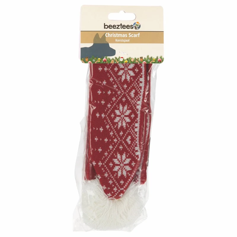 Beeztees XMAS Strickschal für Hunde - 75 cm - Weihnachtsschal Hundeschal Bommel