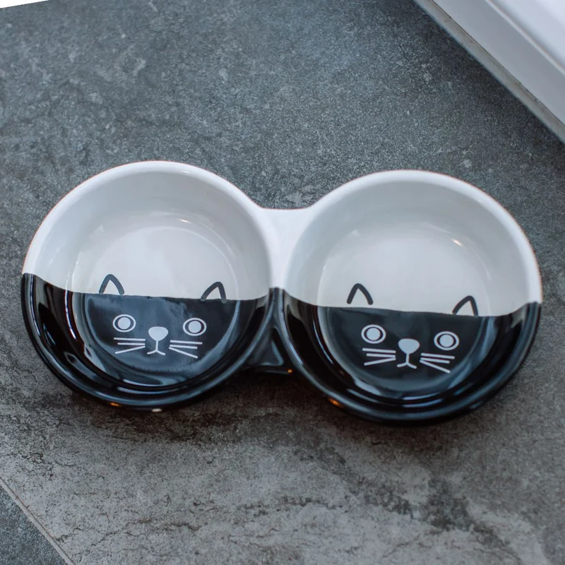 Nobby Keramik-Doppelnapf FACE für Katzen - Milchschale Futternapf Fressnapf