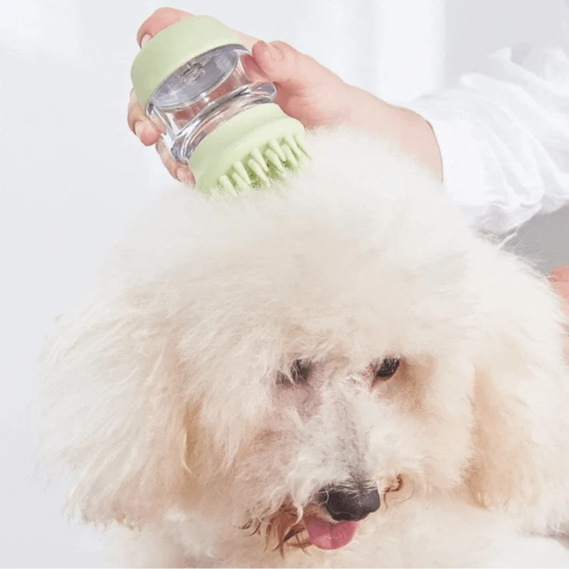 Silikon Haustier-Duschbürste mit Shampoo-Behälter für Sanfte Fellpflege