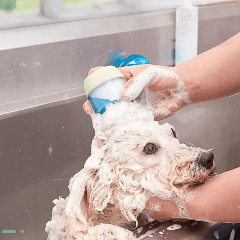 Silikon Haustier-Duschbürste mit Shampoo-Behälter für Sanfte Fellpflege