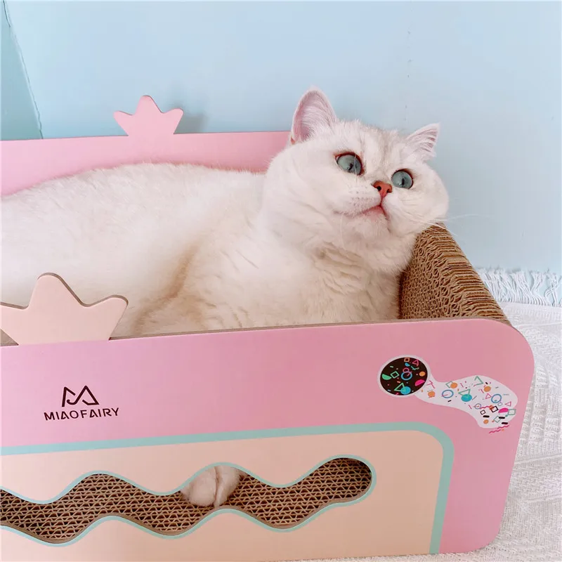 Katzen Kratzmöbel mit Spielzeug, Kratzbrett für Katzen, Kratzbox in Rosa