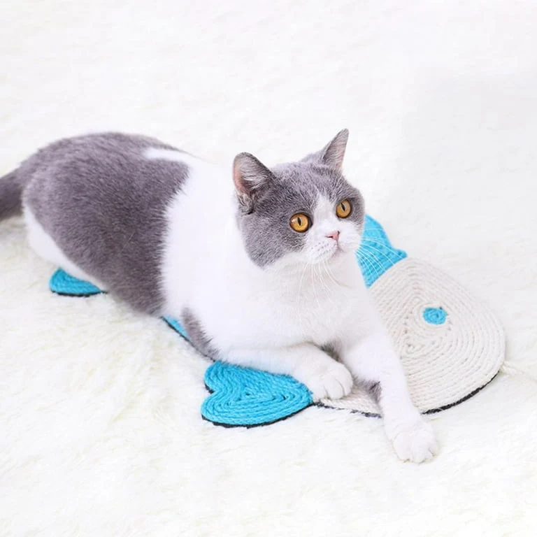 Katzenskratzmatte Cactus & Fisch – Kratzspielzeug für Katzen, Wand- und Bodenkratzmatte aus Sisal