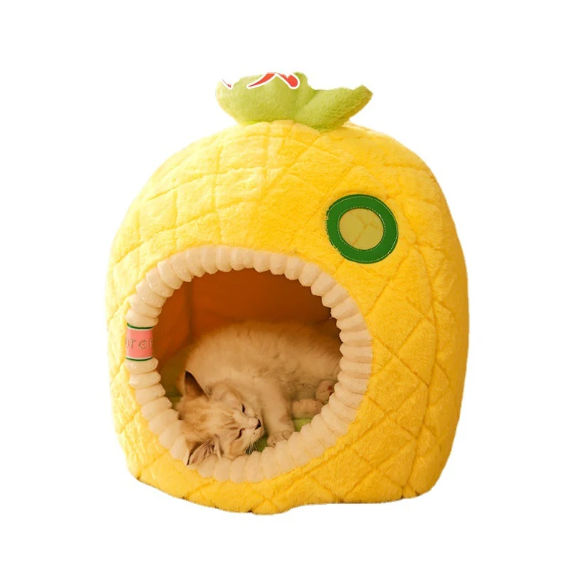 Katzenhöhle Ananas – Weiche und Gemütliche Schlafhöhle für Katzen, Haustierbett für Katzen im Frucht-Design