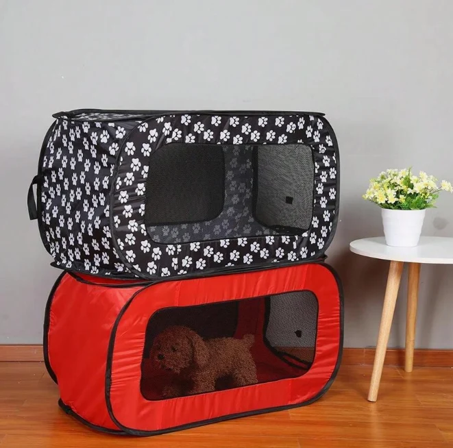 Faltbare Hundebox Aus Stoff mit Pfotenmuster – Tragbar und Belüftet