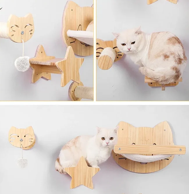 Wand-Kratzbrett für Katzen Aus Holz im Katzenkopf-Design – Gemütlicher Liegeplatz und Spielzeug
