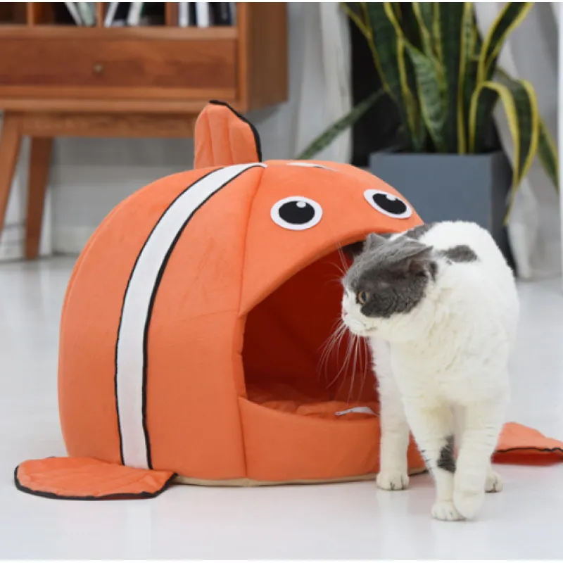 Kuschelhöhle für Katzen im Fischdesign – Weiches Katzenbett für Komfortable Ruhepausen