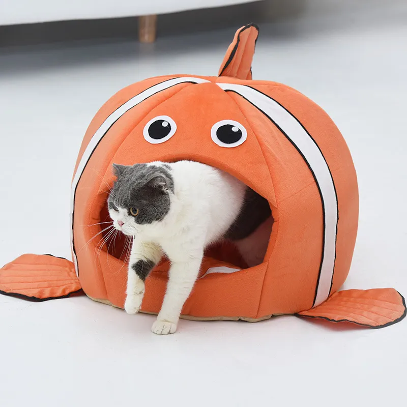 Kuschelhöhle für Katzen im Fischdesign – Weiches Katzenbett für Komfortable Ruhepausen