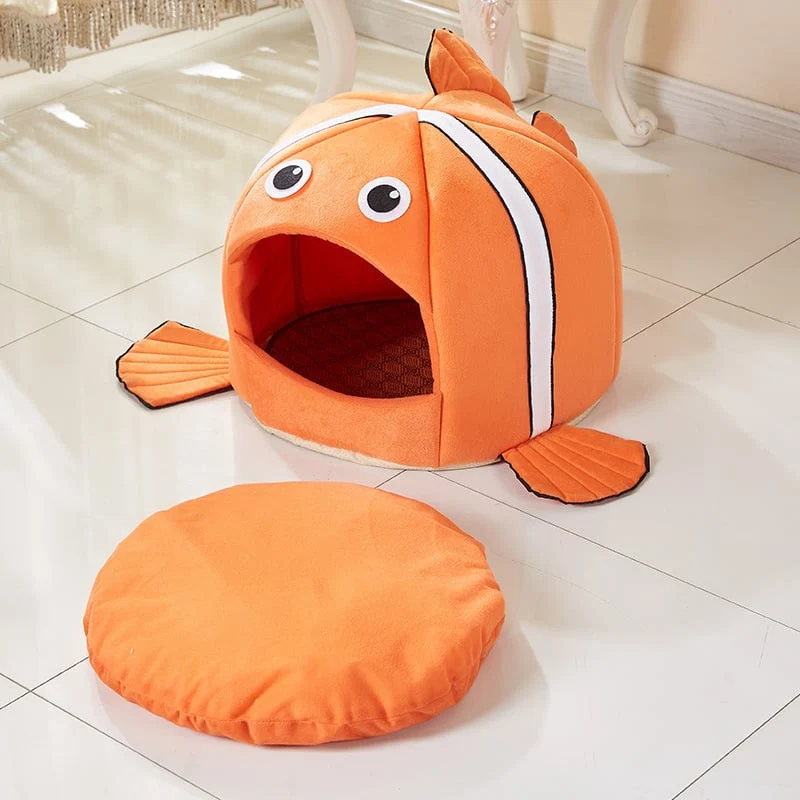 Kuschelhöhle für Katzen im Fischdesign – Weiches Katzenbett für Komfortable Ruhepausen