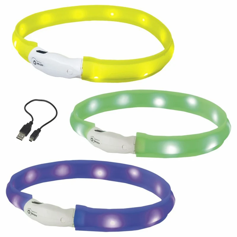 Nobby LED Leuchthalsband VISIBLE - S/M/L - Langhaar - Silikon Leuchtband Hund