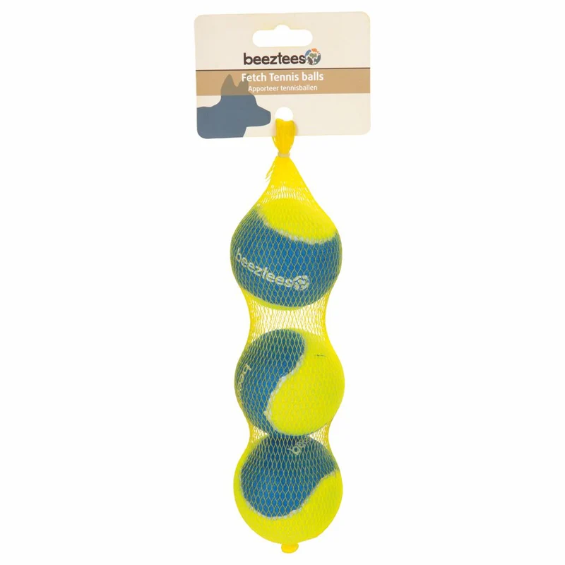 Beeztees Tennisball - 3 Stück - 6,3 cm - blau/gelb - Apportierspielzeug Bälle