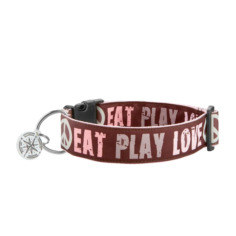 Hundehalsband „Eat Play Love“, Choco - Rose