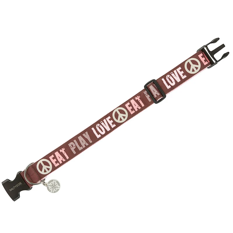 Hundehalsband „Eat Play Love“, Choco - Rose