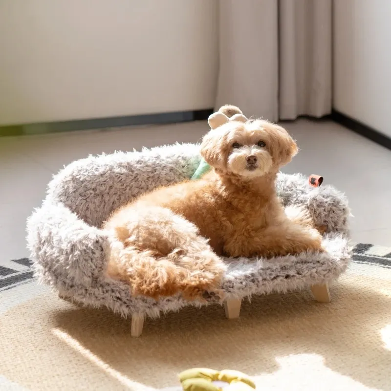 Kuscheliges Haustiersofa für Hunde und Katzen mit Weichem Plüschbezug und Holzfüßen