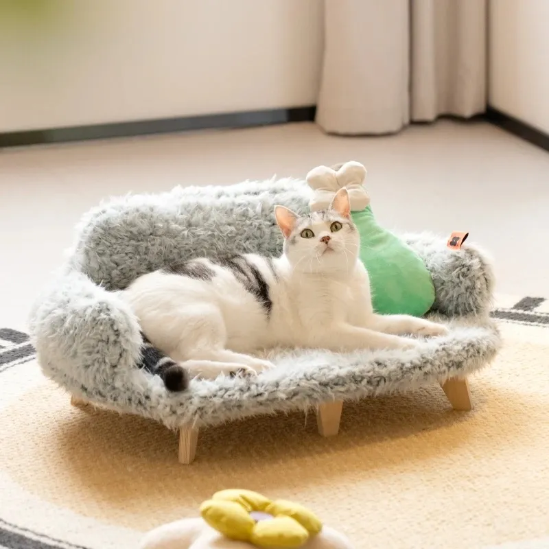 Kuscheliges Haustiersofa für Hunde und Katzen mit Weichem Plüschbezug und Holzfüßen