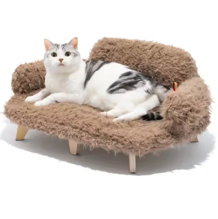 Kuscheliges Haustiersofa für Hunde und Katzen mit Weichem Plüschbezug und Holzfüßen